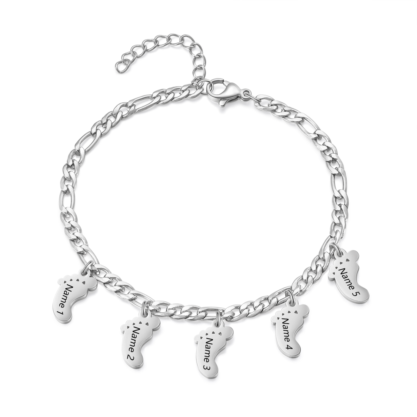 Personalised Baby Foot Charm Bracelet, Custom with1-5 Names Engraved Gift for Women | Jessemade