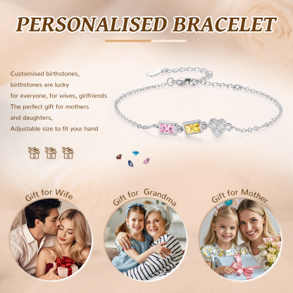 Custom Mother’s Day Birthstone Necklace Bracelet – Adjustable 2 Birthstones Family Gift for Her | Jessemade