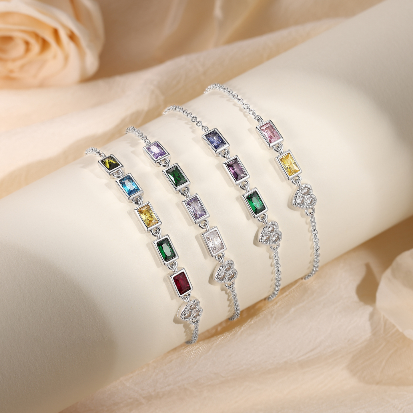 Custom Mother’s Day Birthstone Necklace Bracelet – Adjustable 4 Birthstones Family Gift for Her | Jessemade