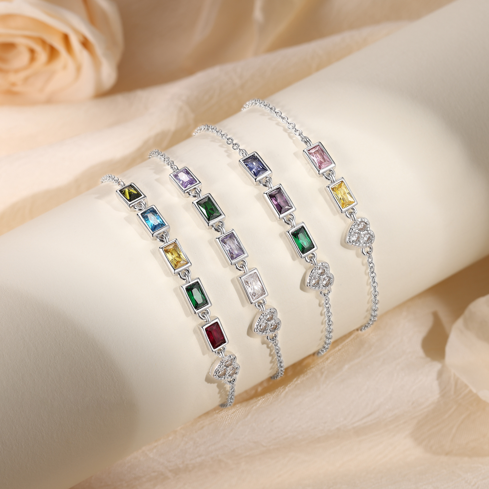 Custom Mother’s Day Birthstone Necklace Bracelet – Adjustable 4 Birthstones Family Gift for Her | Jessemade