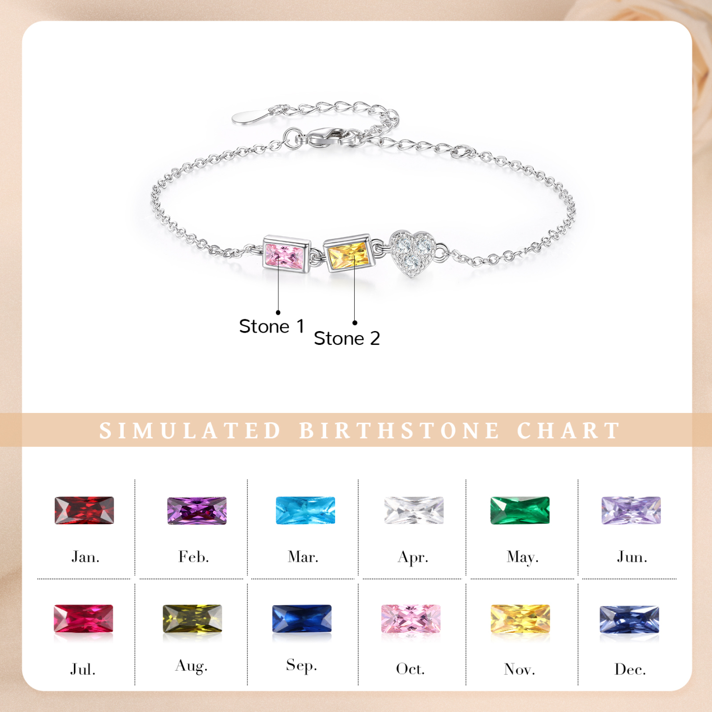 Custom Mother’s Day Birthstone Necklace Bracelet – Adjustable 2 Birthstones Family Gift for Her | Jessemade