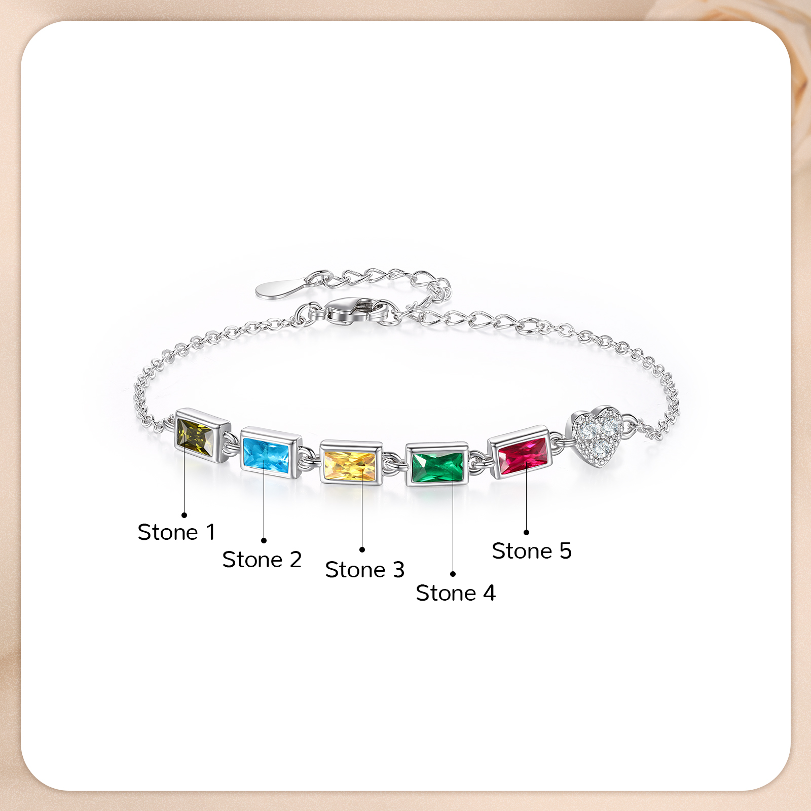Custom Mother’s Day Birthstone Necklace Bracelet – Adjustable 5 Birthstones Family Gift for Her | Jessemade