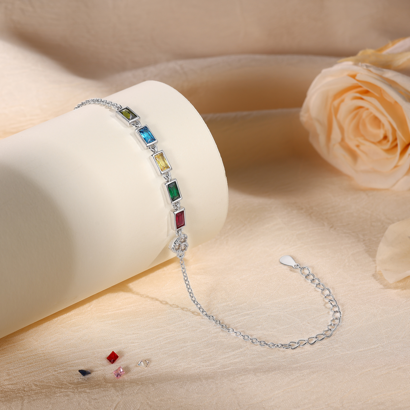 Custom Mother’s Day Birthstone Necklace Bracelet – Adjustable 5 Birthstones Family Gift for Her | Jessemade