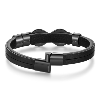 Personalised 3 Names&1 Text Leather Bracelet Custom for Him