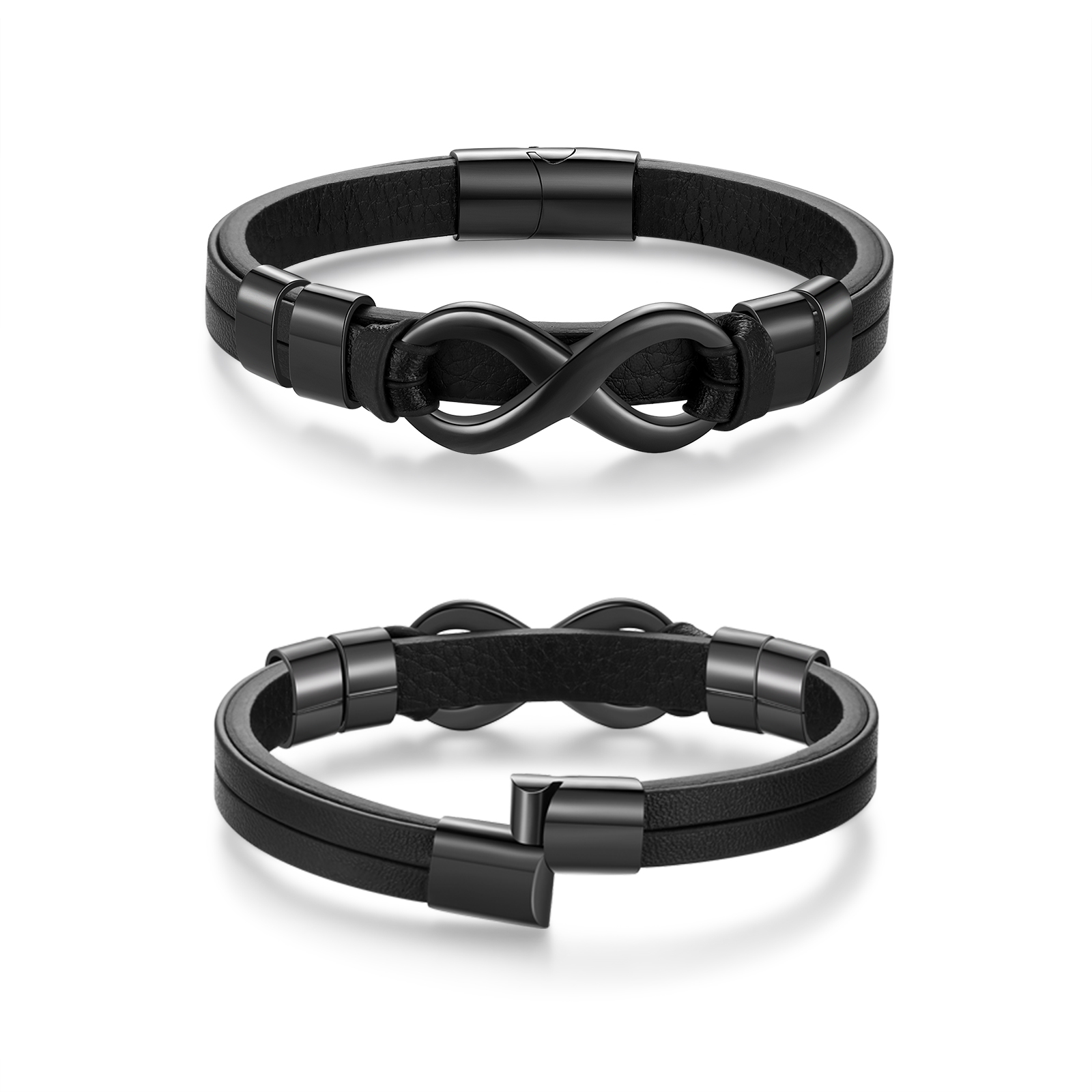 Personalised 4 Names&1 Text Leather Bracelet Custom for Him