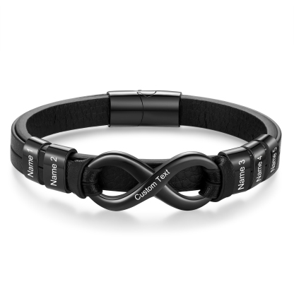 Personalised 5 Names&1 Text Leather Bracelet Custom for Him