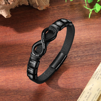 Personalised 6 Names&1 Text Leather Bracelet Custom for Him