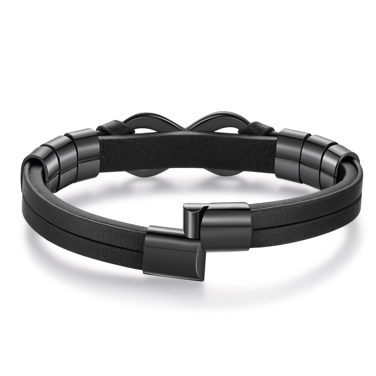 Personalised 6 Names&1 Text Leather Bracelet Custom for Him