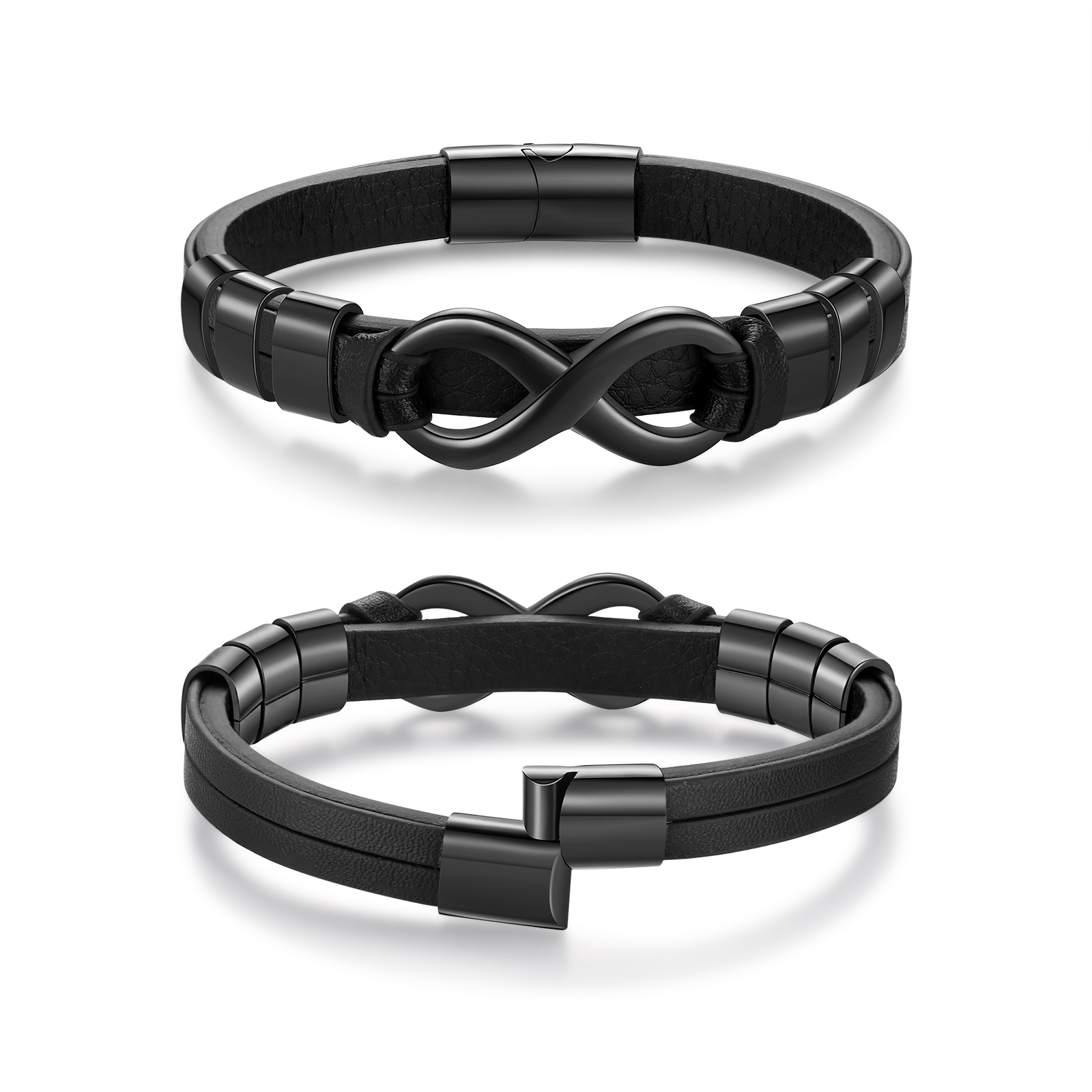 Personalised 6 Names&1 Text Leather Bracelet Custom for Him