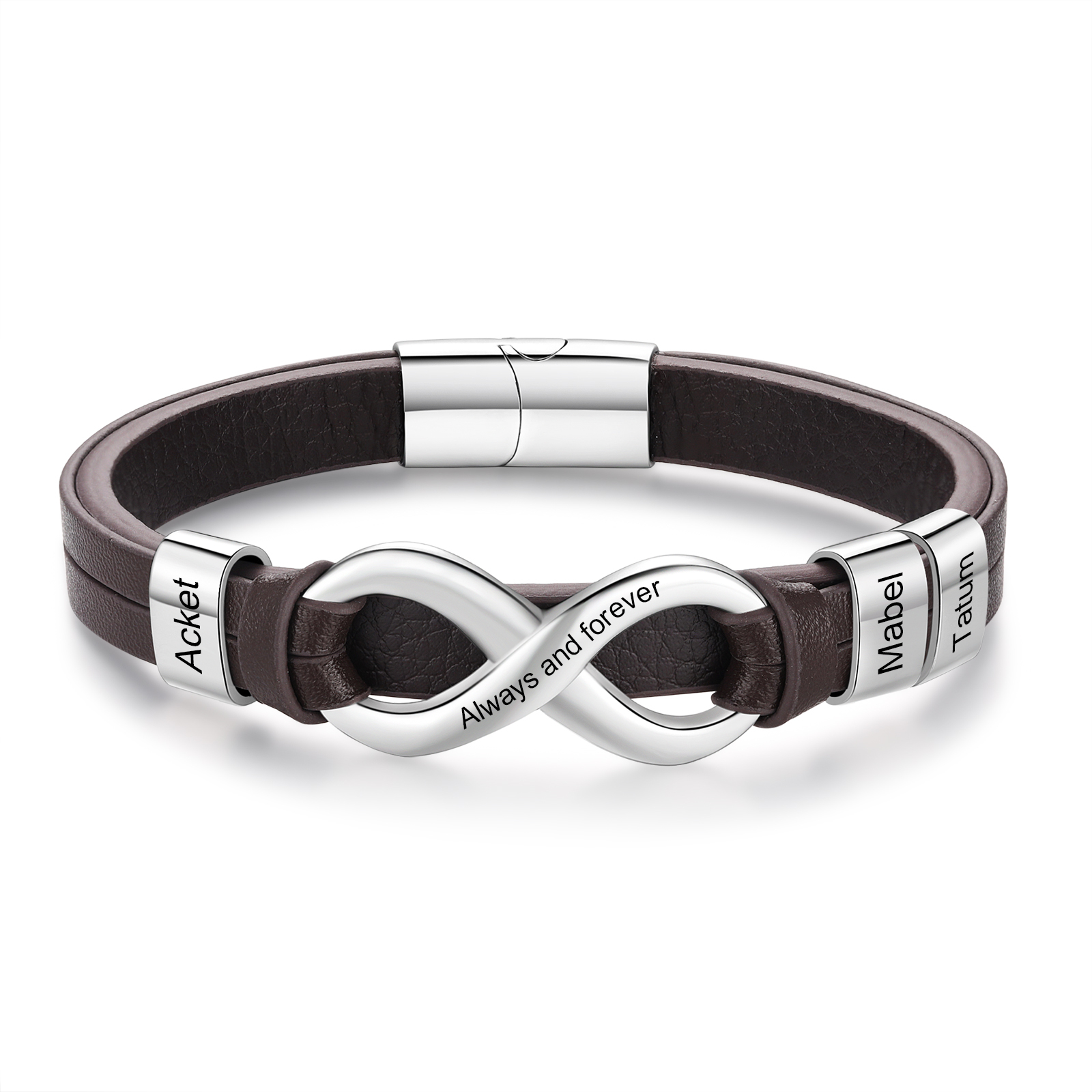 Personalised 3 Names&1 Text Leather Bracelet Custom for Him