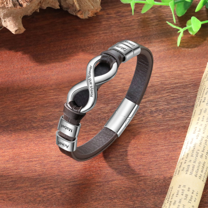 Personalised 4 Names&1 Text Leather Bracelet Custom for Him