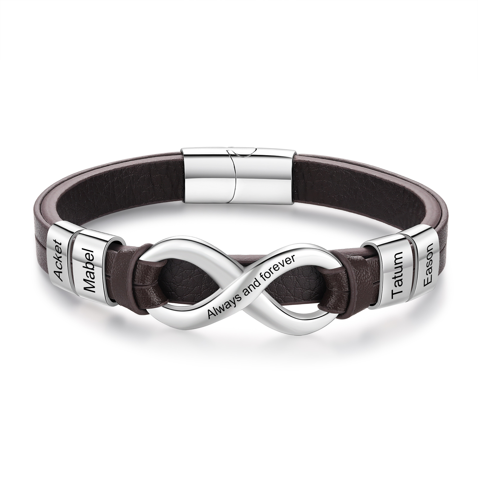 Personalised 4 Names&1 Text Leather Bracelet Custom for Him