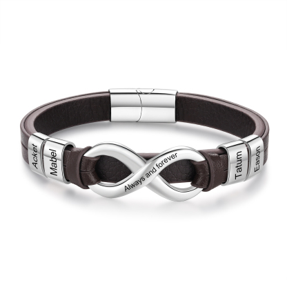 Personalised 4 Names&1 Text Leather Bracelet Custom for Him