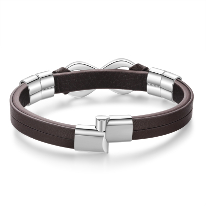 Personalised 4 Names&1 Text Leather Bracelet Custom for Him