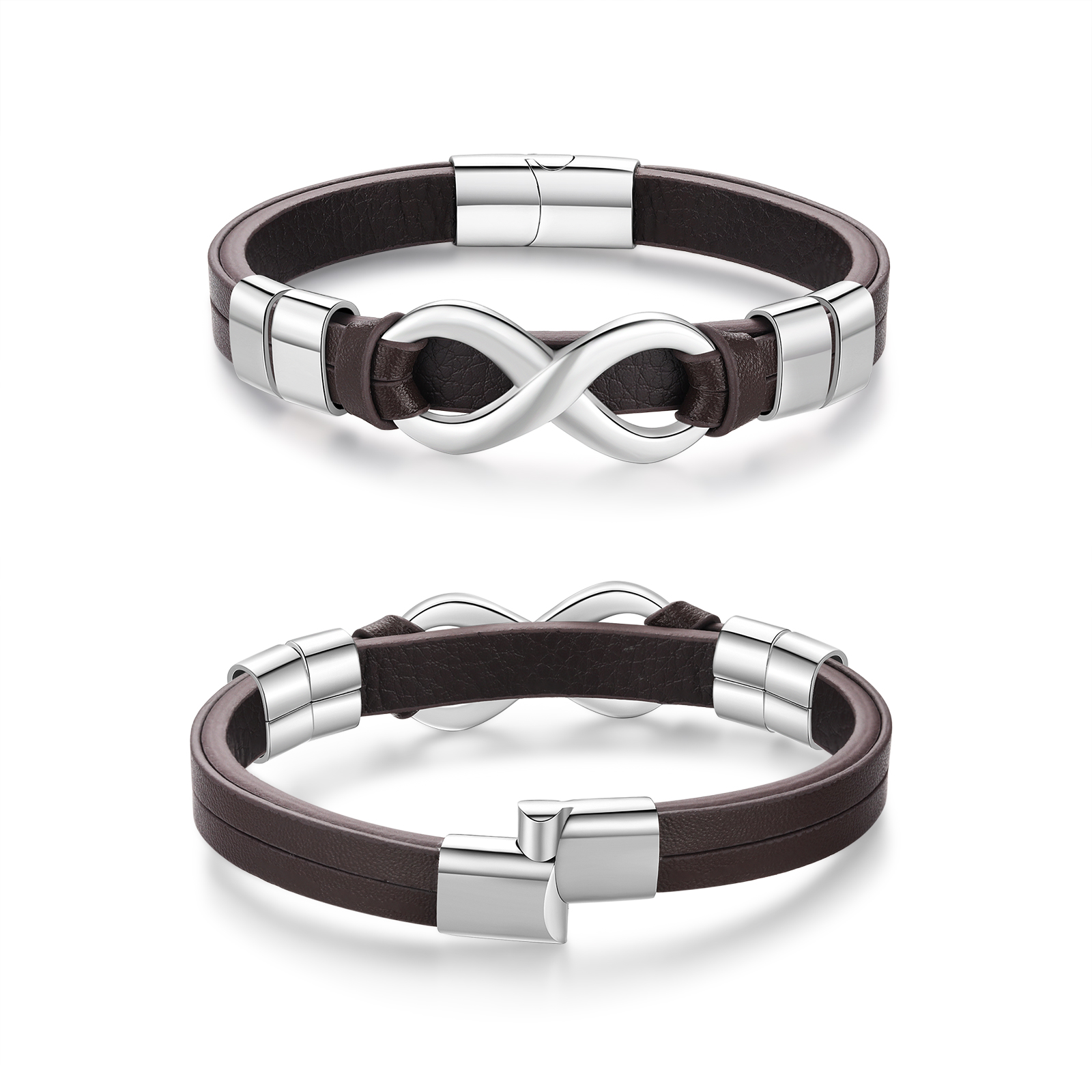 Personalised 4 Names&1 Text Leather Bracelet Custom for Him