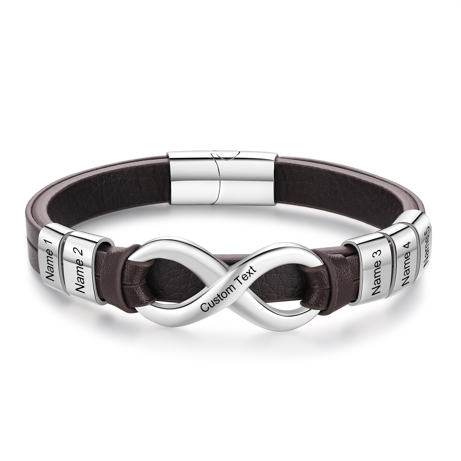 Personalised 5 Names&1 Text Leather Bracelet Custom for Him