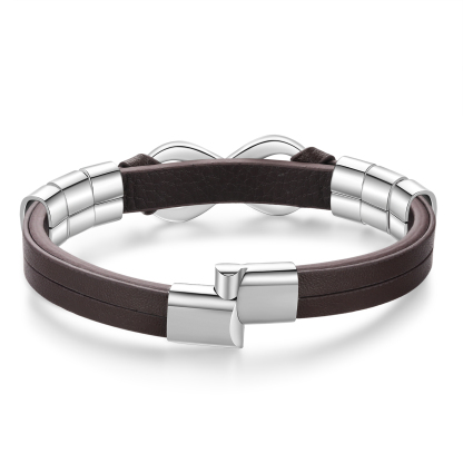 Personalised 6 Names&1 Text Leather Bracelet Custom for Him