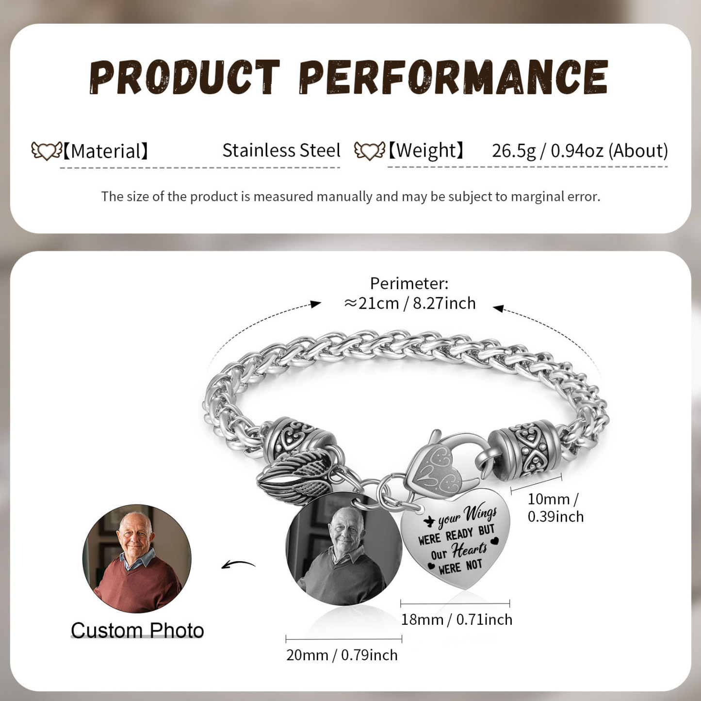 Personalised Photo Memorial Bracelet Your wings were ready but our hearts were not Gift for Family Gift Set