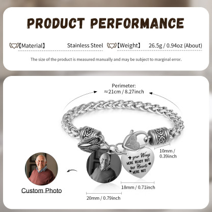 Personalised Photo Memorial Bracelet Your wings were ready but our hearts were not Gift for Family Gift Set