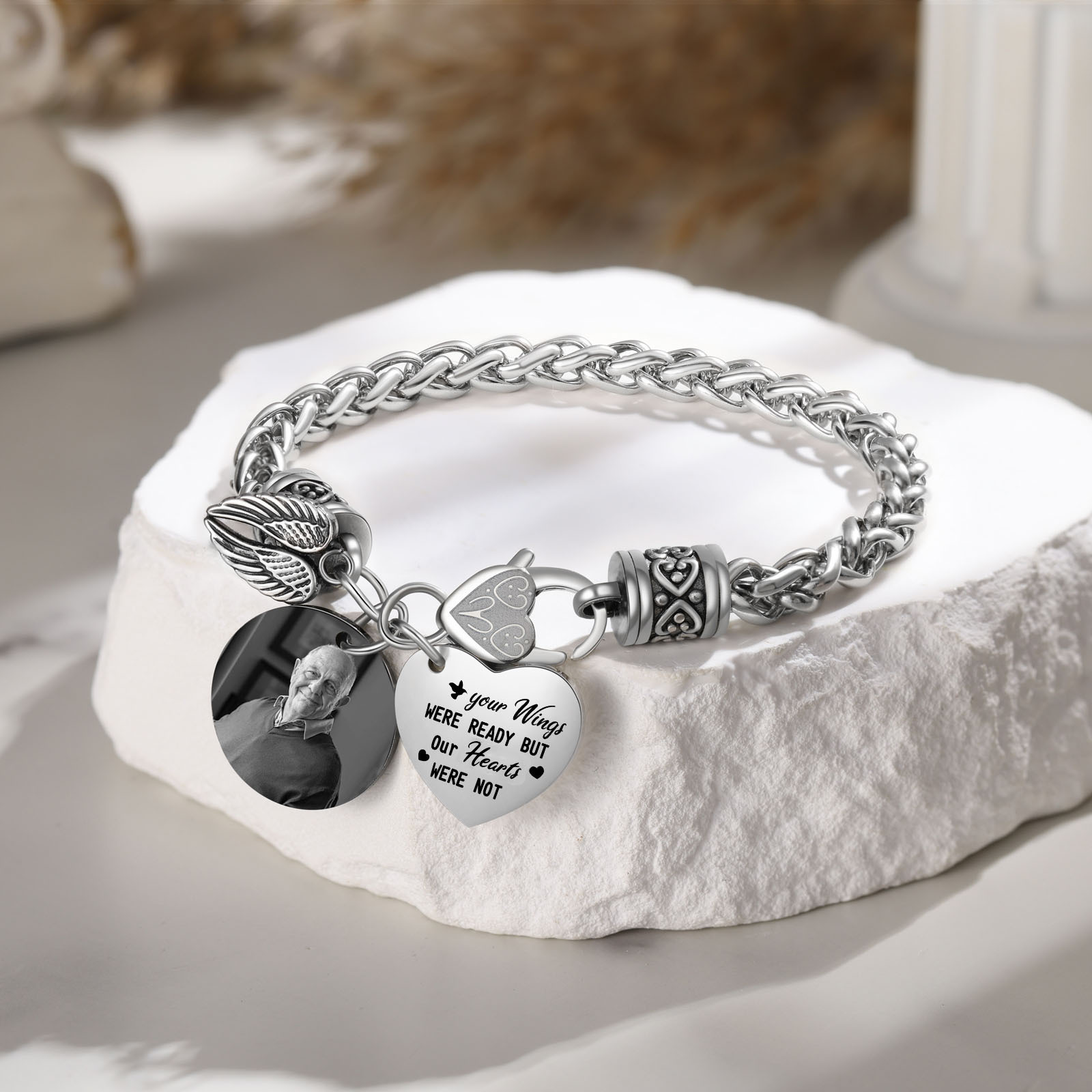 Personalised Photo Memorial Bracelet Your wings were ready but our hearts were not Gift for Family Gift Set