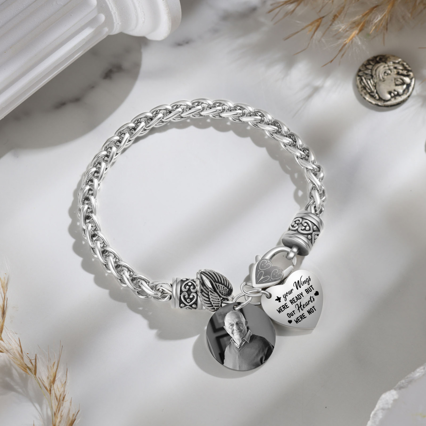 Personalised Photo Memorial Bracelet Your wings were ready but our hearts were not Gift for Family Gift Set