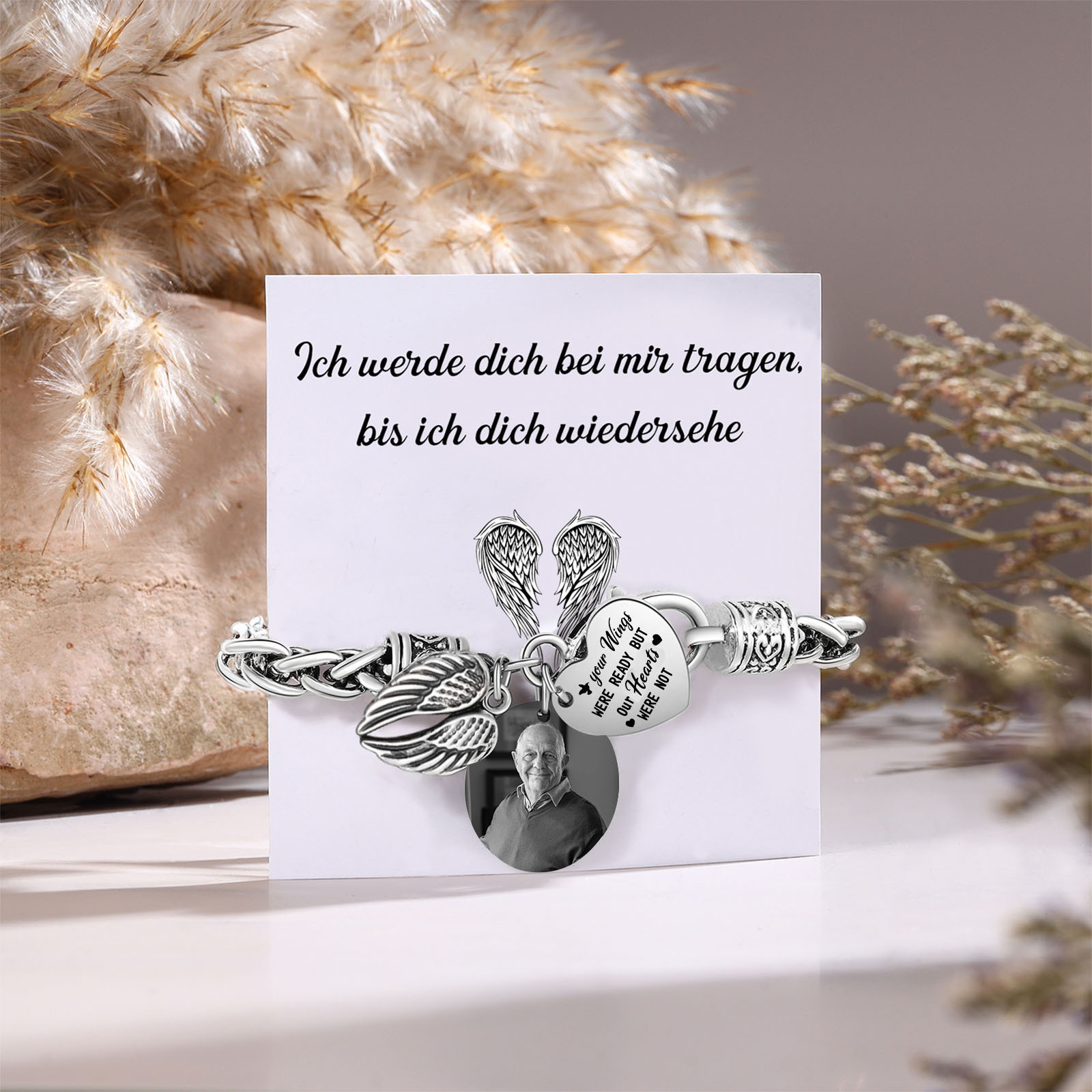 Personalised Photo Memorial Bracelet Your wings were ready but our hearts were not Gift for Family Gift Set