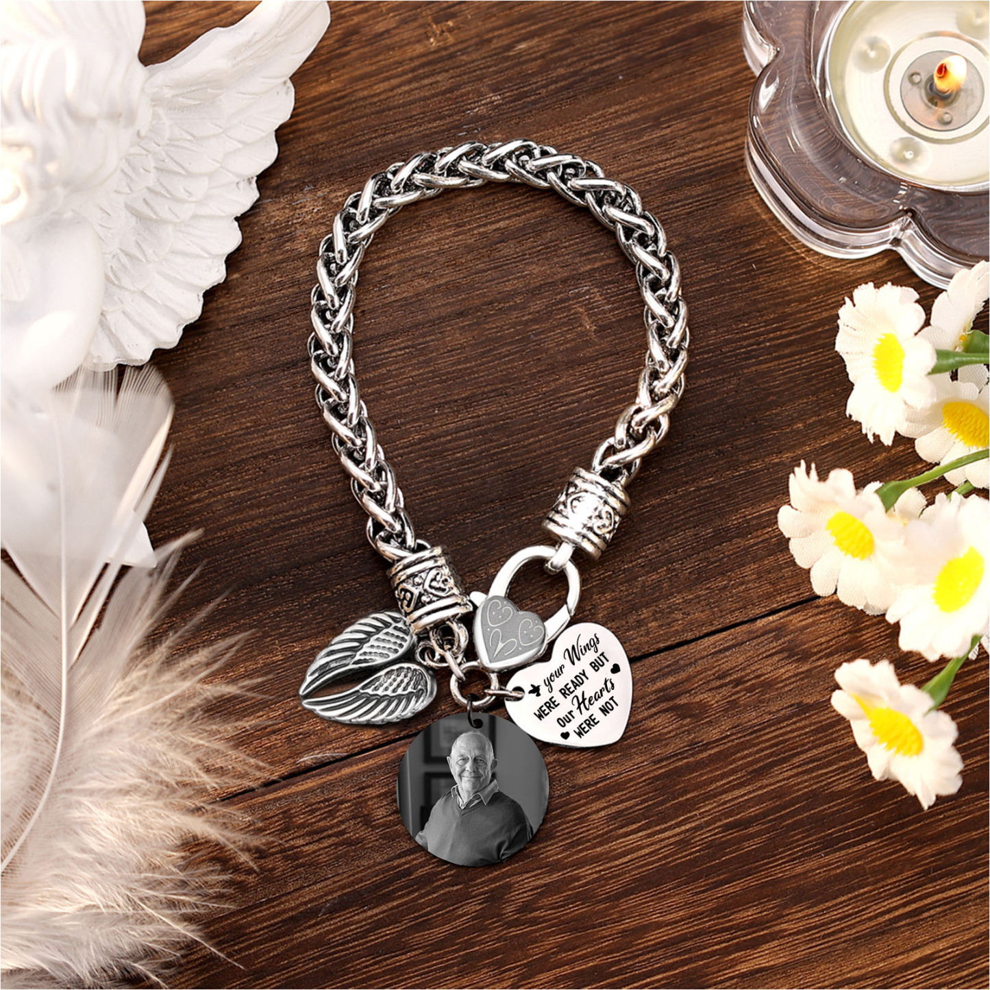 Personalised Photo Memorial Bracelet Your wings were ready but our hearts were not Gift for Family Gift Set