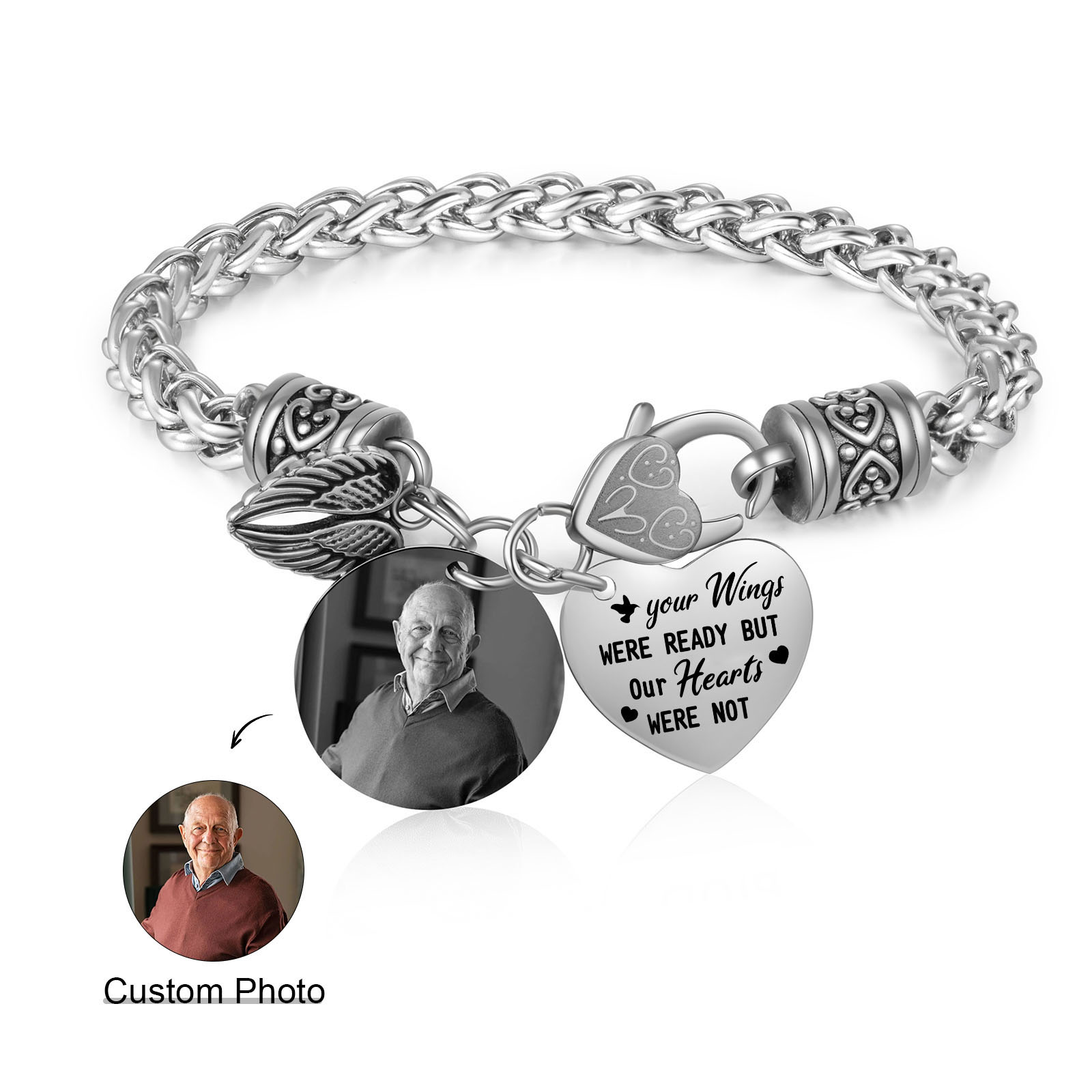 Personalised Photo Memorial Bracelet Your wings were ready but our hearts were not Gift for Family Gift Set