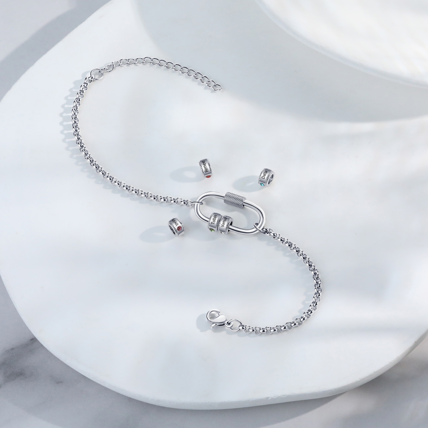 Personalised 3 Names & 3 Birthstones Bracelet for Women – Custom Stainless Steel Chain Gift | Jessemade