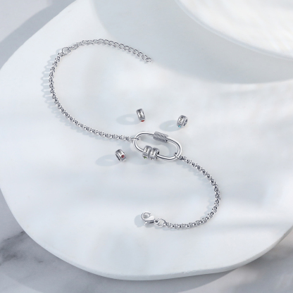 Personalised 3 Names & 3 Birthstones Bracelet for Women – Custom Stainless Steel Chain Gift | Jessemade