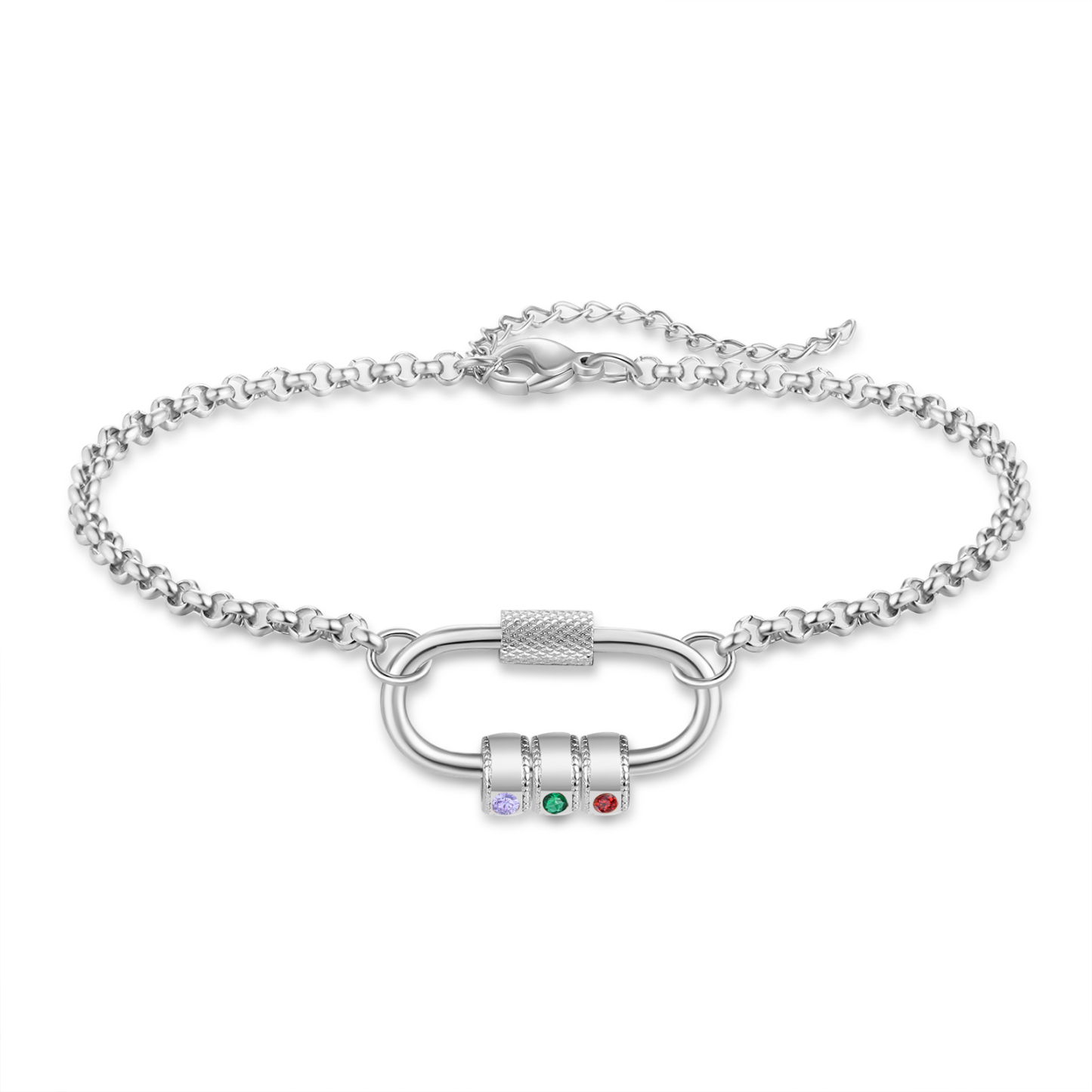 Personalised 3 Names & 3 Birthstones Bracelet for Women – Custom Stainless Steel Chain Gift | Jessemade