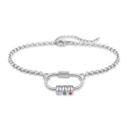Personalised 3 Names & 3 Birthstones Bracelet for Women – Custom Stainless Steel Chain Gift | Jessemade