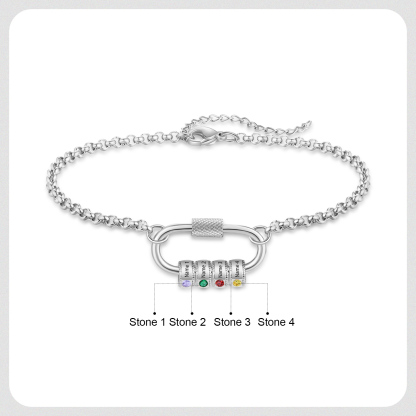 Personalised 4 Names & 4 Birthstones Bracelet for Women – Custom Stainless Steel Chain Gift | Jessemade