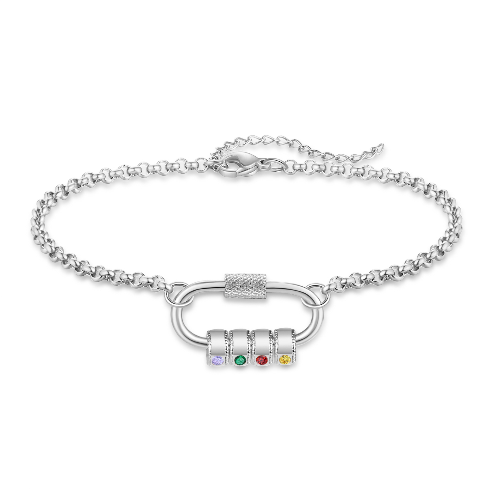 Personalised 4 Names & 4 Birthstones Bracelet for Women – Custom Stainless Steel Chain Gift | Jessemade