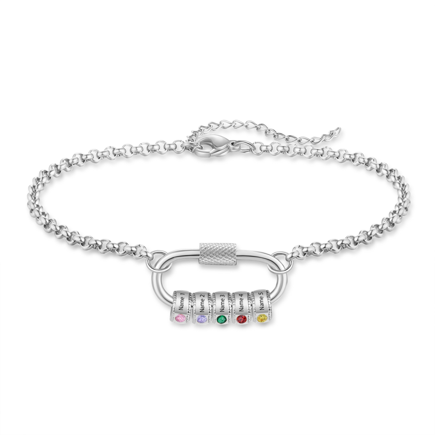 Personalised 5 Names & 5 Birthstones Bracelet for Women – Custom Stainless Steel Chain Gift | Jessemade