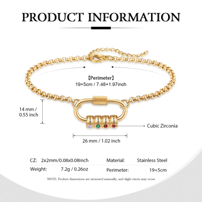 Personalised 4 Names & 4 Birthstones Bracelet for Women – Custom Stainless Steel Chain Gift | Jessemade