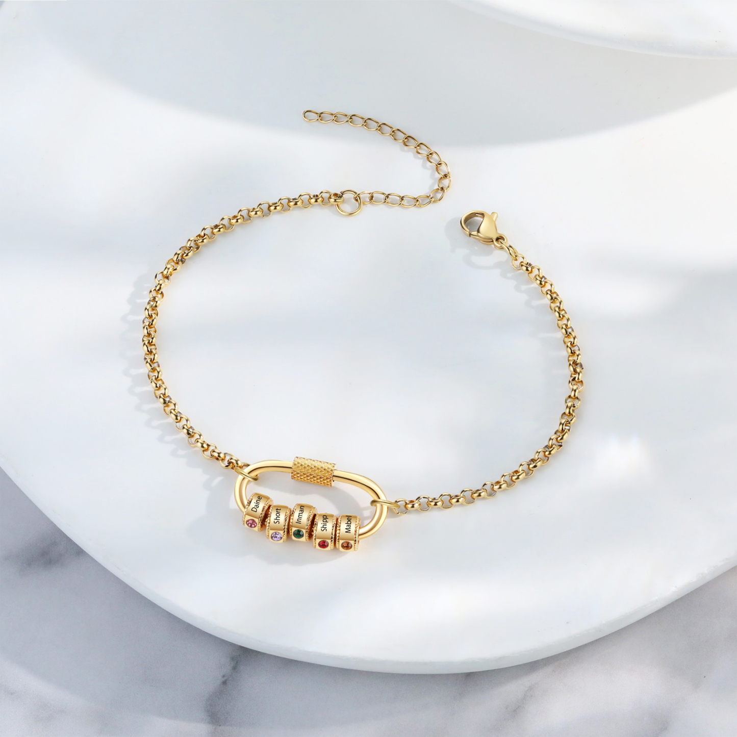 Personalised 5 Names & 5 Birthstones Bracelet for Women – Custom Stainless Steel Chain Gift | Jessemade