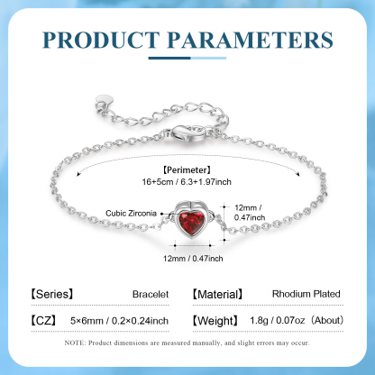 Personalised Heart Birthstone Bracelet – Adjustable Gift for Her | Jessemade