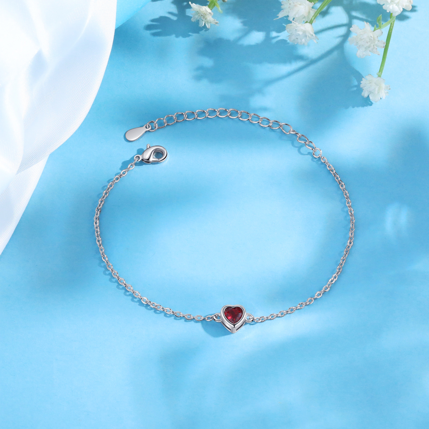 Personalised Heart Birthstone Bracelet – Adjustable Gift for Her | Jessemade