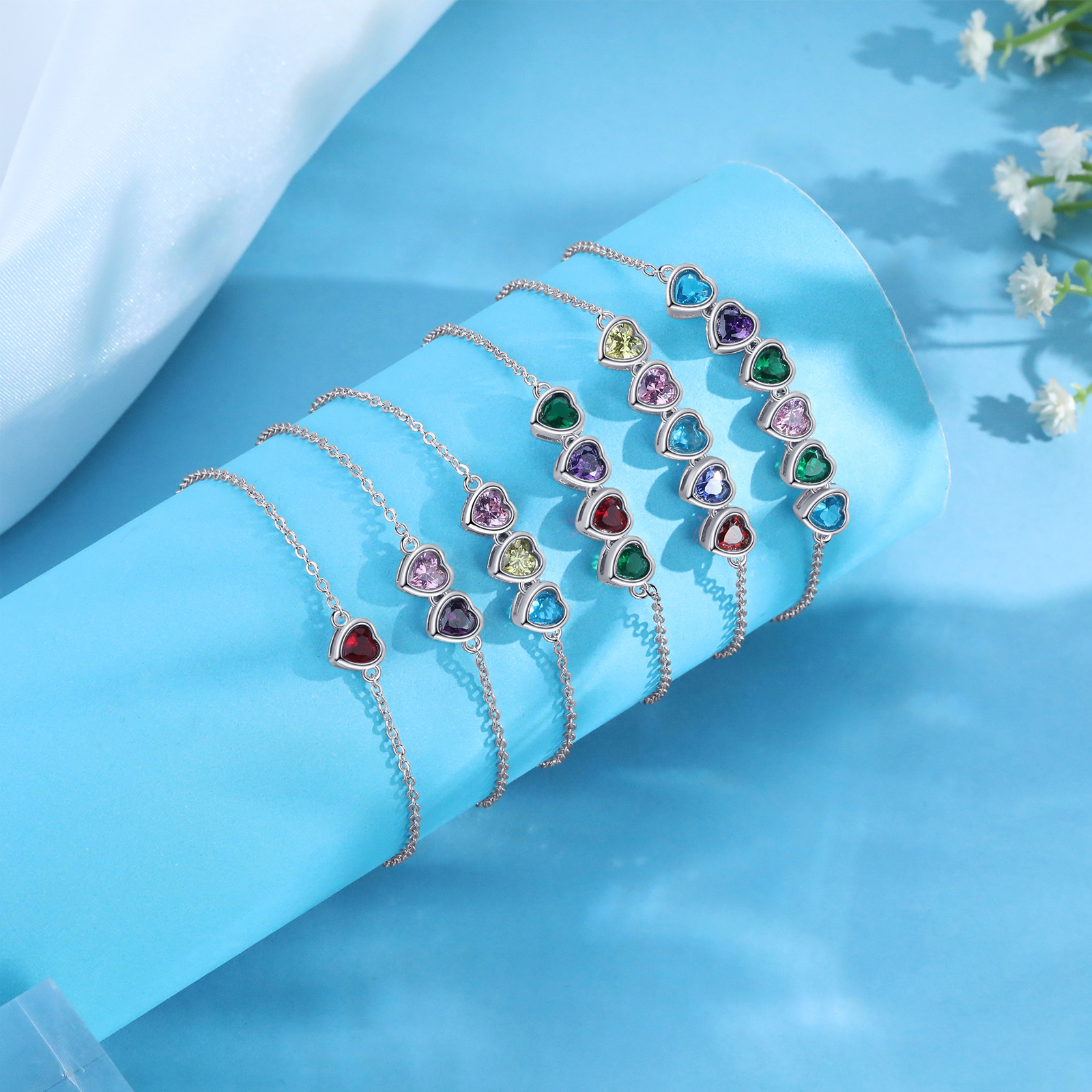 Heart Bracelet with 5 Birthstones – Personalised Gift for Mum, Nana or Partner | Jessemade