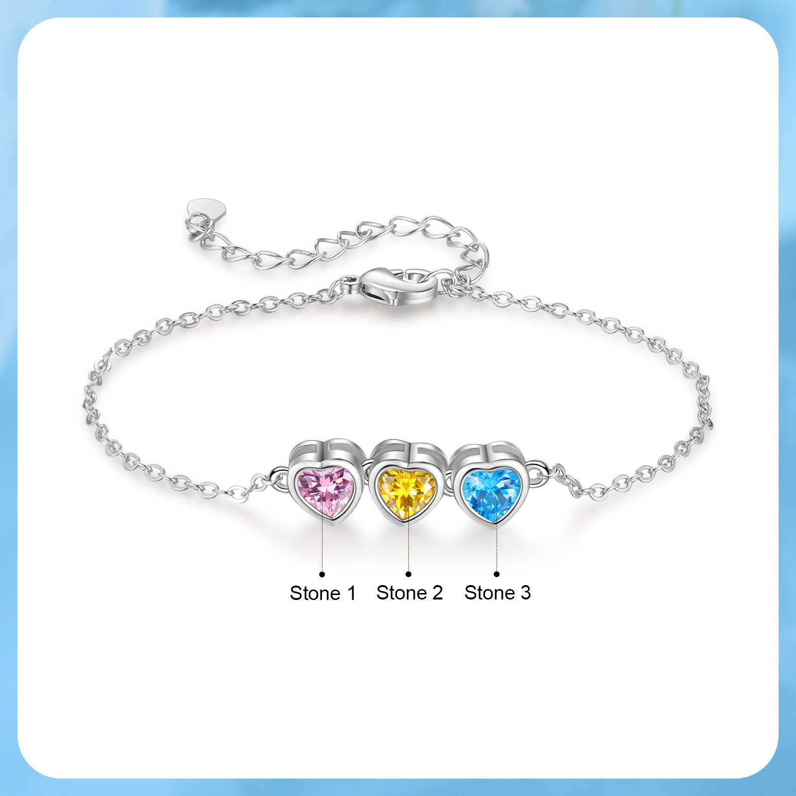 Heart Bracelet with 1-6 Birthstones – Personalised Gift for Mum, Nana or Partner | Jessemade