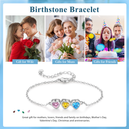 Heart Bracelet with 1-6 Birthstones – Personalised Gift for Mum, Nana or Partner | Jessemade