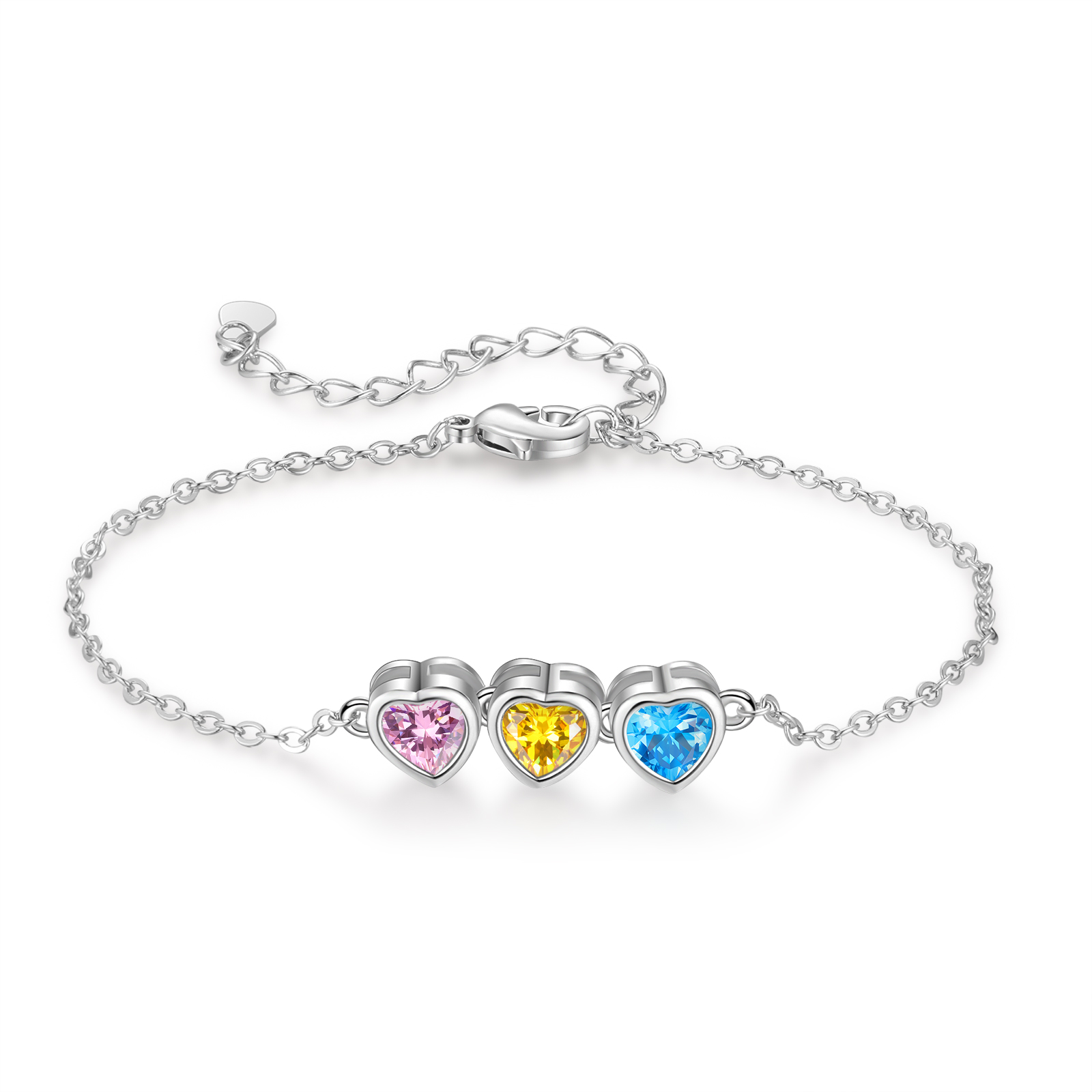 Heart Bracelet with 1-6 Birthstones – Personalised Gift for Mum, Nana 