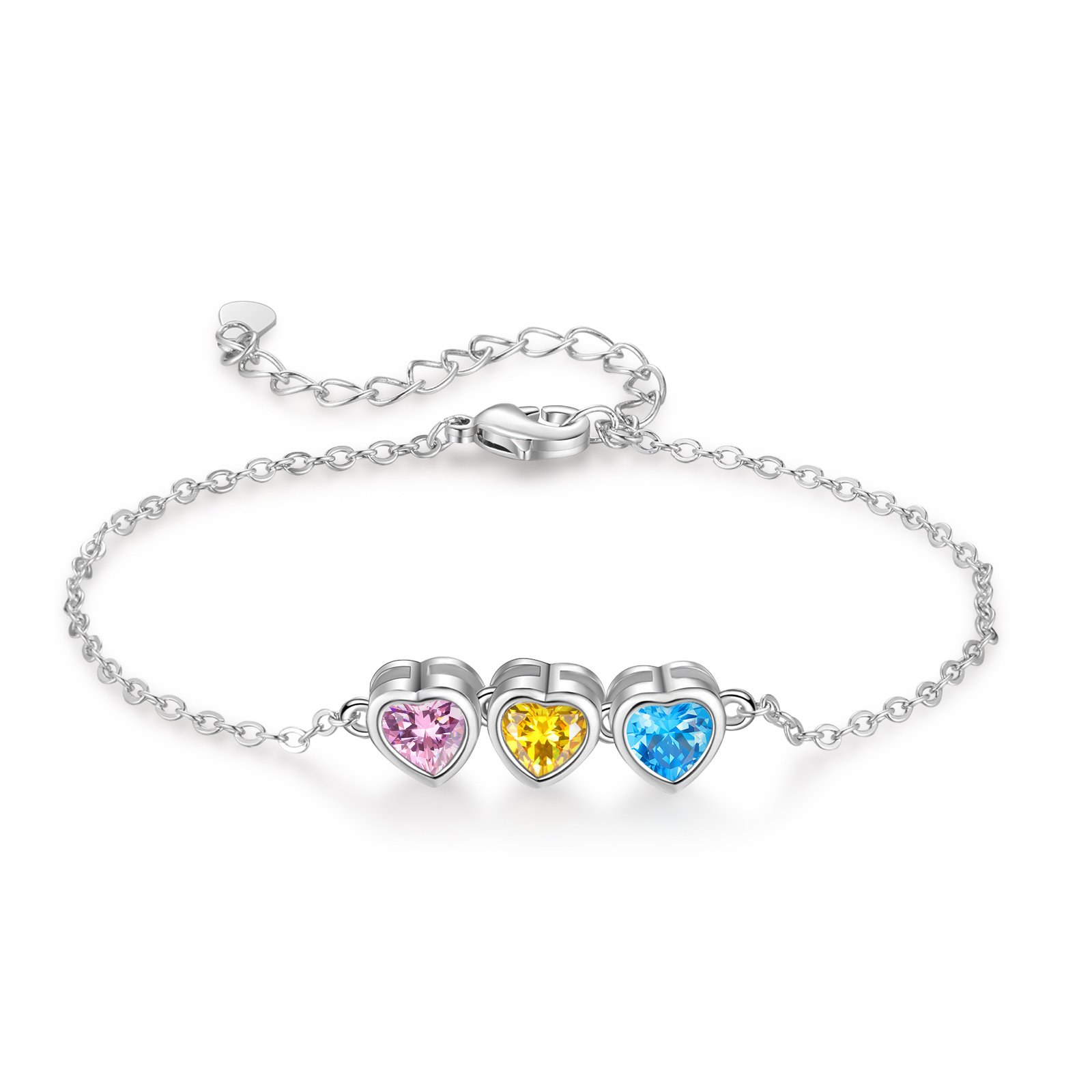 Heart Bracelet with 1-6 Birthstones – Personalised Gift for Mum, Nana 