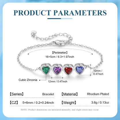 Heart Bracelet with 4 Birthstones – Personalised Gift for Mum, Nana or Partner | Jessemade
