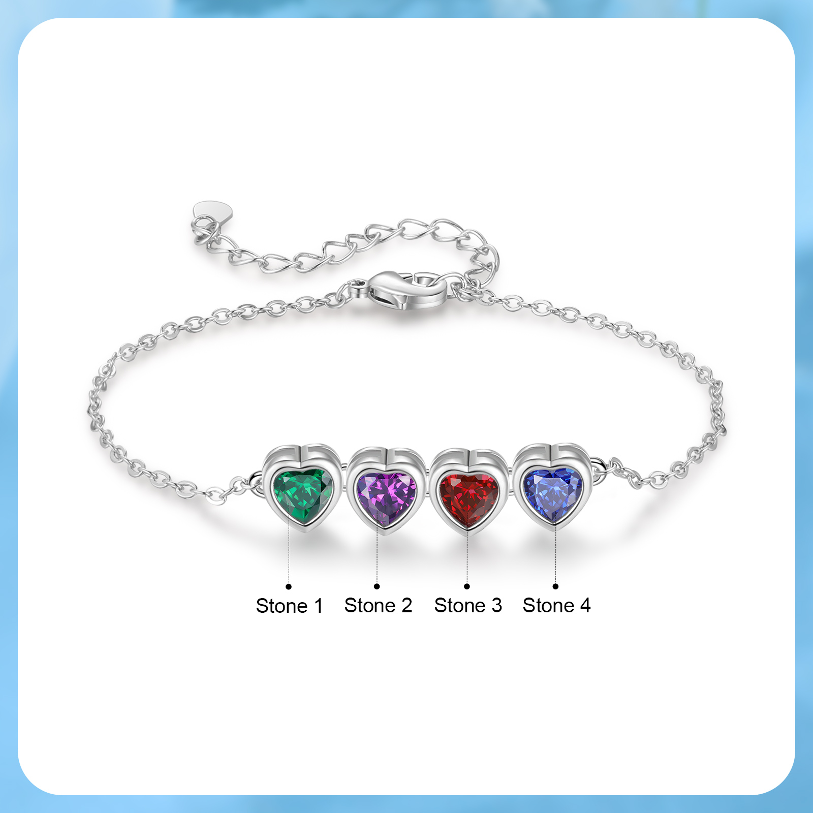 Heart Bracelet with 4 Birthstones – Personalised Gift for Mum, Nana or Partner | Jessemade