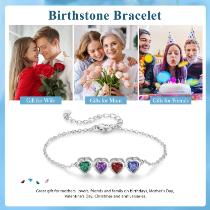 Heart Bracelet with 4 Birthstones – Personalised Gift for Mum, Nana or Partner | Jessemade