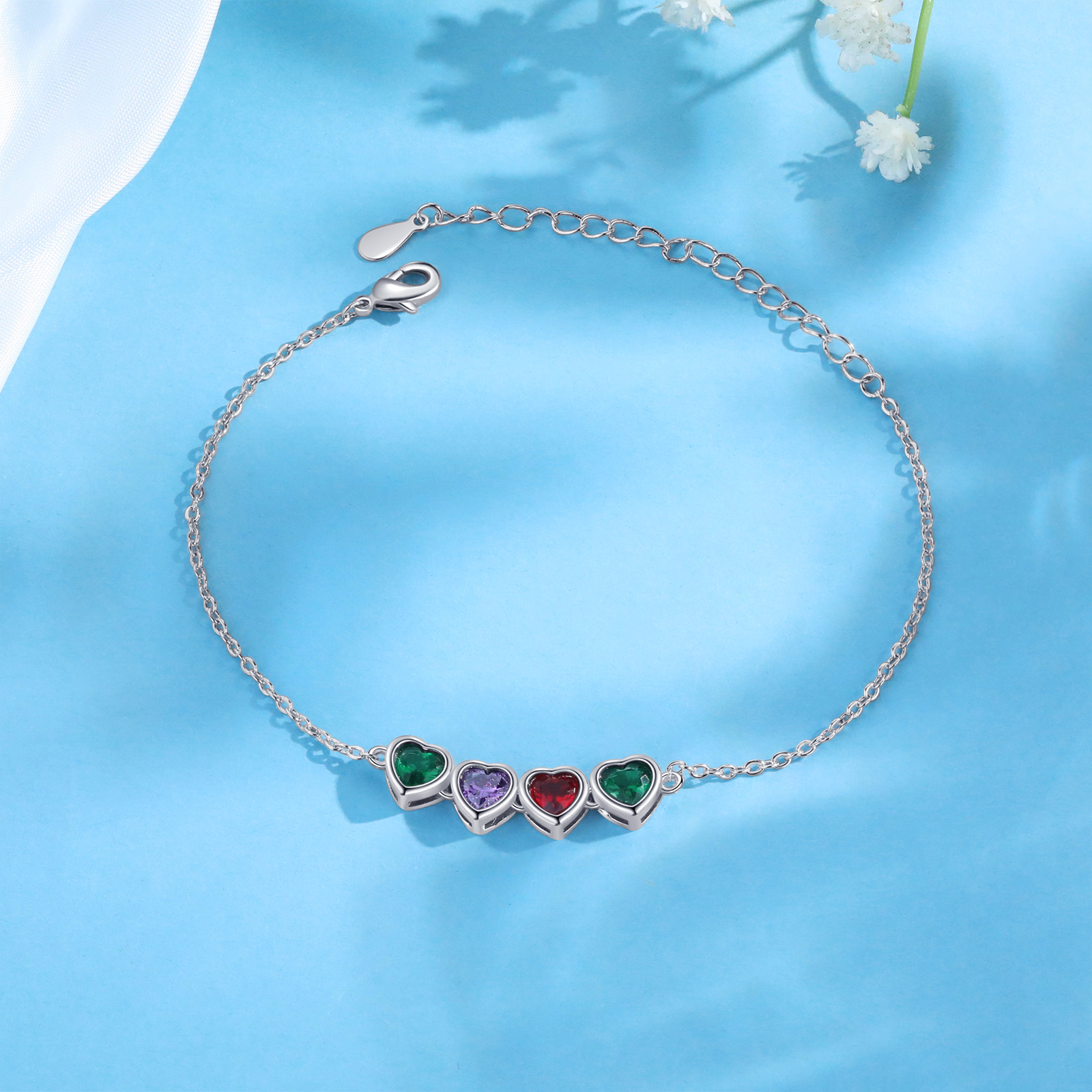Heart Bracelet with 4 Birthstones – Personalised Gift for Mum, Nana or Partner | Jessemade
