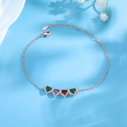 Heart Bracelet with 4 Birthstones – Personalised Gift for Mum, Nana or Partner | Jessemade