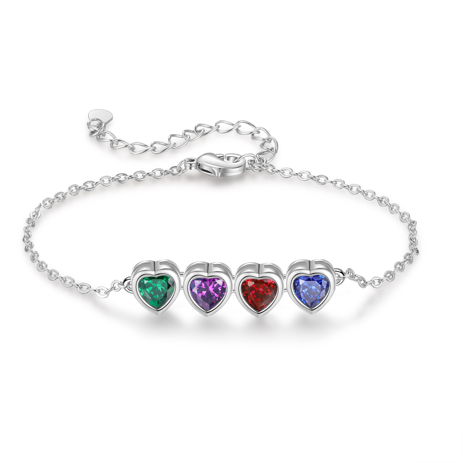 Heart Bracelet with 4 Birthstones – Personalised Gift for Mum, Nana